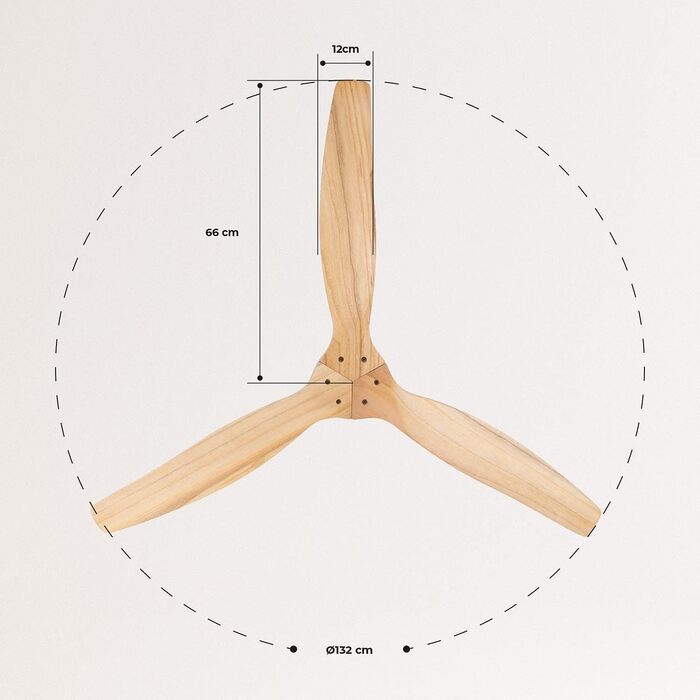 Вентилятор стельовий WINDCALM ABS білий з пультом, 40W, Ø132cm, 6 швидкостей, DC-двигун, літньо-зимовий режим, без освітлення, імітація світлого дерева