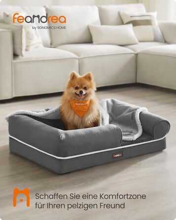 Ортопедичне ліжко для собак Feandrea, м'яке, з піднятими бортиками, 91x68x18 см, знімний чохол, антиковзаюча підставка