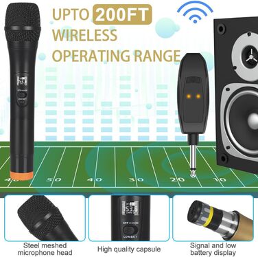 ALPOWL Бездротовий мікрофон UHF з динамічною системою, 2 шт., для караоке, співу, промов, весіль, свят. Чорний
