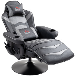 HOMCOM Gaming Chair with Massage Function, Reclining Backrest, Footrest, Supports up to 120 kg, Steel Frame, Faux Leather, Grey