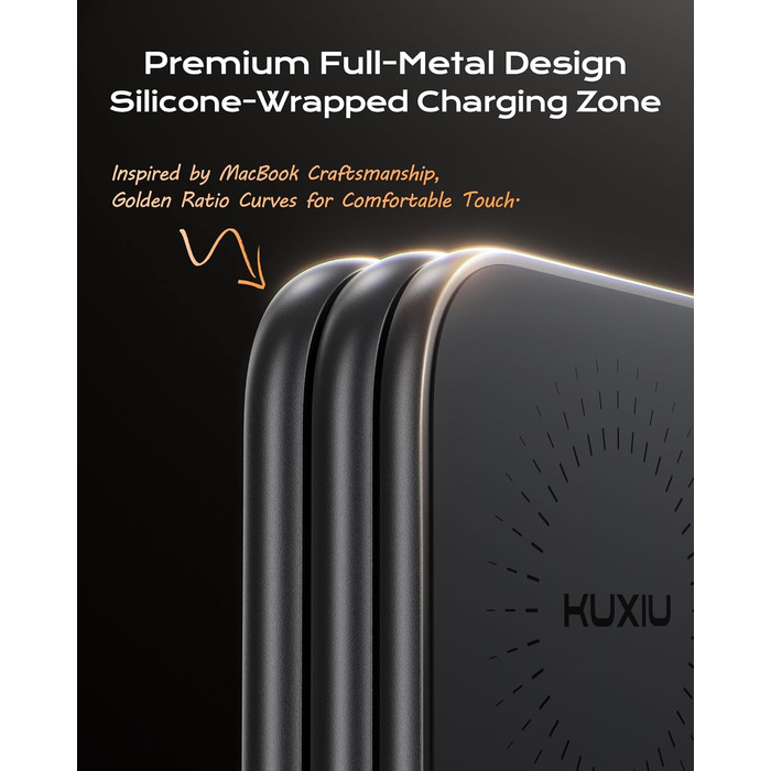 Бездротова зарядка 3-в-1 KU XIU X40 Turbo Qi2.2 25W для iPhone 15/14/13/12, Apple Watch, AirPods, з адаптером GaN 45W, сіра