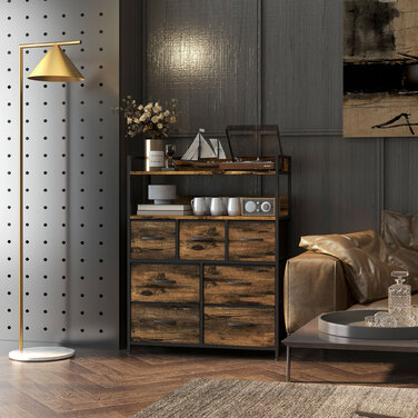 HOMCOM 7-Drawer Fabric Storage Chest of Drawers, Storage Cabinet, Dresser with 2 Shelves, Steel Frame for Bedroom, Living Room, Rustic Brown | Aosom