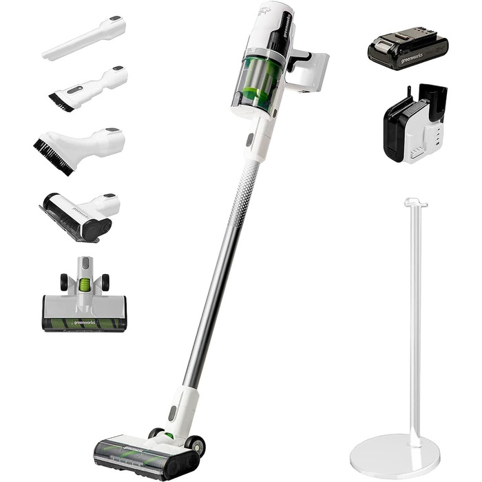 Бездротовий акумуляторний пилосос Greenworks GD24SV 5-в-1, 500W, Hepa-фільтр, насадка для шерсті тварин, 45 хвилин роботи, 3 режими, без акумулятора та зарядки