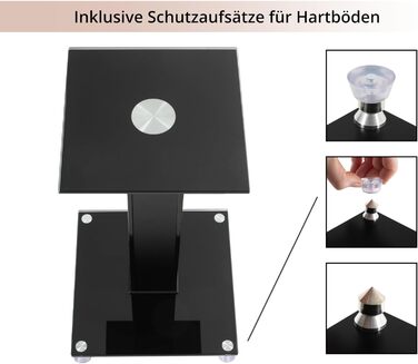 Стійка для колонок Pronomic SLS-282L BK (пара) - Стильний дизайн з 2 скляними панелями, регулювання висоти 73 см, вантажопідйомність 10 кг, приховане кабельне провадження, для моніторів та Hi-Fi апаратури - Чорний колір