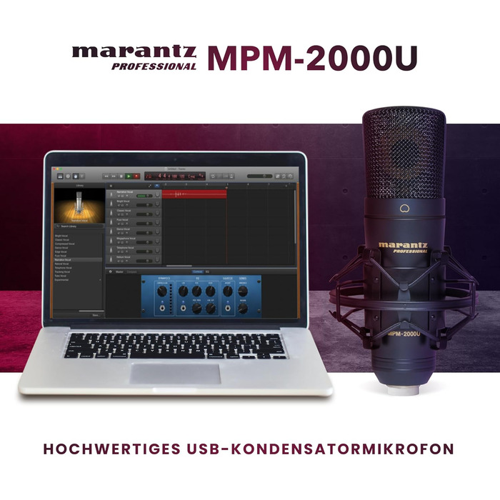 Мarantz Professional MPM-1000U: USB конденсаторний мікрофон з великою мембраною та нирковим характером для подкастів, студії та геймінгу. Комплектується кабелем USB та кріпленням для мікрофона.