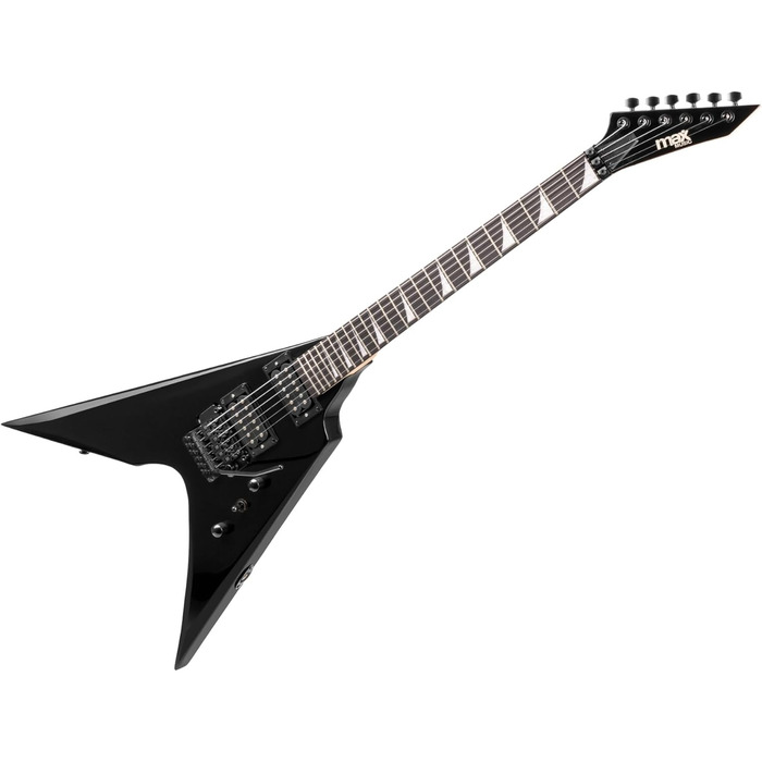 Електрогітара Max GigKit Rock Style: Комплект для гітари з підсилювачем, чохлом, медіатором, тюнером, кабелем, струнами та ременем, 24 лади - Чорний