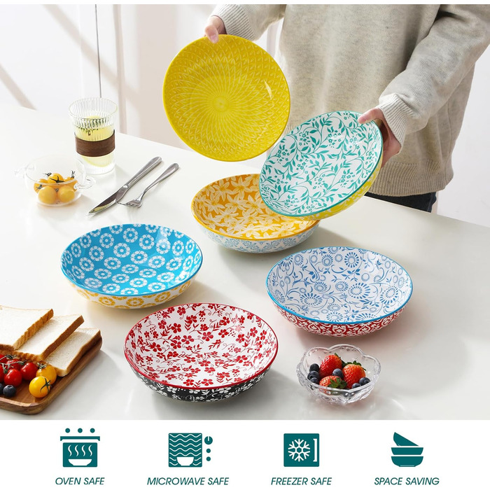 Набір супових тарілок Vancasso Selene, 6 шт, 1200 мл, з пастельного порцеляну – для супу, пасти, салатів, мікрохвильова піч