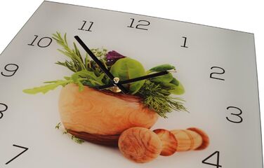 Levandeo Wall Clock made of Glass, 30x30cm - Clock as a Glass Picture, Ideal for the Kitchen, Herbs, Spices, Cooking, Decoration