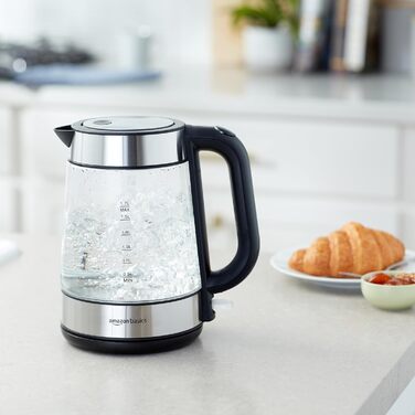 Amazon Basics Electric Glass Kettle, 1.7 L, 2200 W, Black, Silver