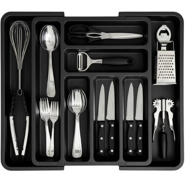 Органайзер для столових приборів Edihome в шухляду, розширюваний, 6-8 відділень, чорний, без BPA