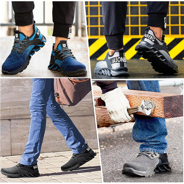 Робочі черевики з металевим носком для чоловіків та жінок. Легкі, дихаючі, розміри 37-48 EU, колір чорний