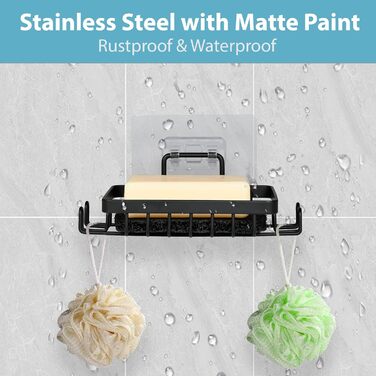 Набір з 2 штук тримач для мила з нержавіючої сталі 304, для душу, ванної кімнати та кухні, настінний, без свердління, самоклеючий з гачком та підставкою для мила (Чорний)