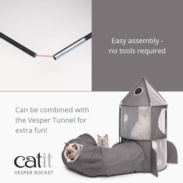 Catit 42001 Vesper Tower, rocket-shaped, with sleeping cushion, for cats, (gray)