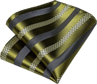 Набір краваток, нагрудних хустинок, запонок та затискачів для краватки DiBanGu для чоловіків. Оливково-чорний колір, смугастий, для весілля, бізнесу та офіційних заходів.