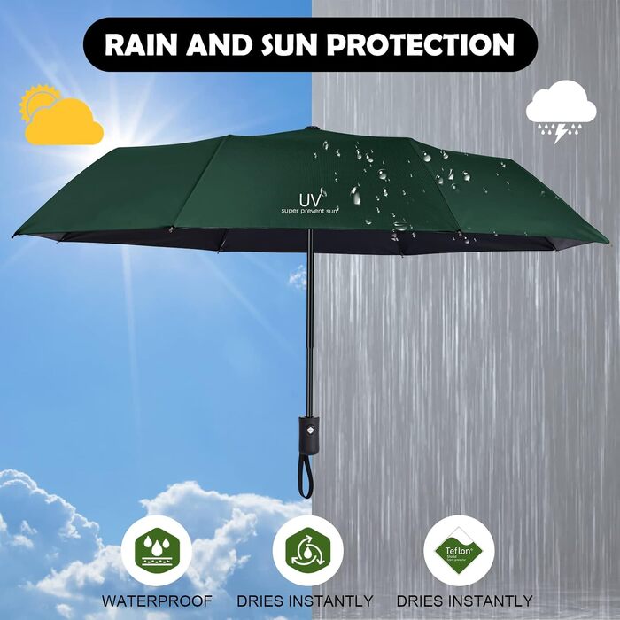 Візон парасолька чоловіча/жіноча, автоматична, стійка до вітру, Teflon покриття, легка, зелена