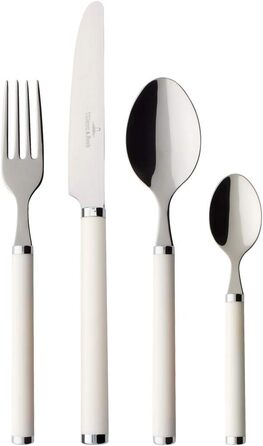 Villeroy & Boch Play White Pearl Tableware Set, for up to 6 people, 24-piece, Stainless Steel, White Plastic Handle White 24 pieces