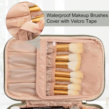 Жіноча косметичка для подорожей, водонепроникна, з відділенням для пензлів, з PU шкіри, велика, зелена (матічас)