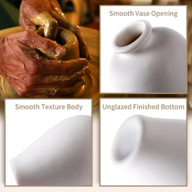 Set of 5 Small White Ceramic Vases - Mini Handmade Vases for Pampas Grass & Flowers - Modern Home Decor for Living Room, Kitchen, Office & Table