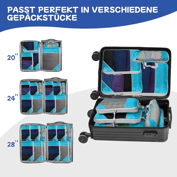Набір компресійних органайзерів для подорожей 5 шт. (синій) - Куби для валіз, рюкзаків, легкі сумки для зберігання