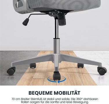 Офісний крісло Yaheetech ергономічне, з підйомними підлокітниками, поворотне з підголівником, для керівника, з функцією гойдання, до 136 кг, сірий