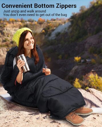 3-4 Season Sleeping Bag - Waterproof & Lightweight Sleeping Bag for Camping, Travel & Outdoor Activities - Ideal for Adults - 220 x 84 cm - 1.9KG - Black