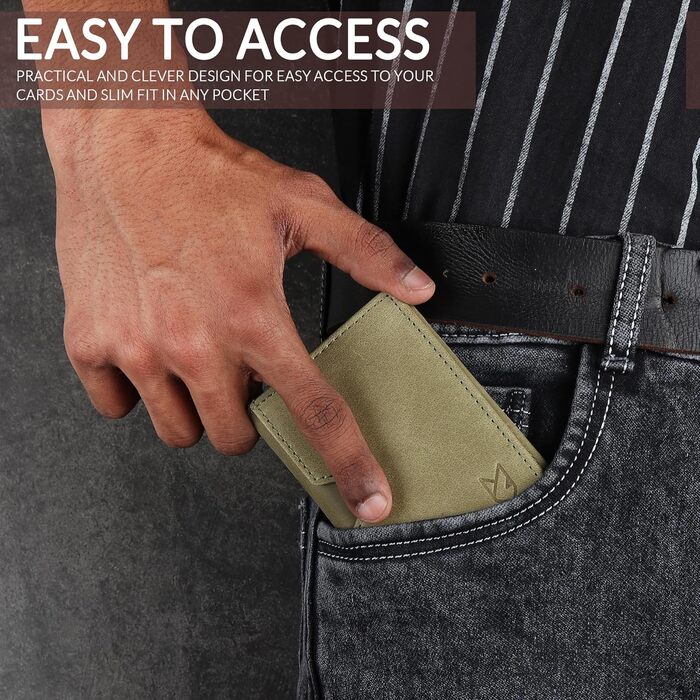 FOXHACKLE: Шкіряне картхолдер для жінок та чоловіків з RFID-блокуванням, тонкий, місткий, мінімалістичний (Паротовий зелений)
