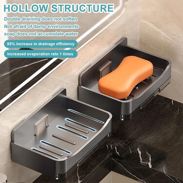 Тримач для мила Dulynva (2 шт.) без свердління, сірий. Мильниця для душу, мильниця з піддоном, мильниця для ванної кімнати, кухні, мийки. Пластиковий тримач для мила, настінний, самоклеючий.