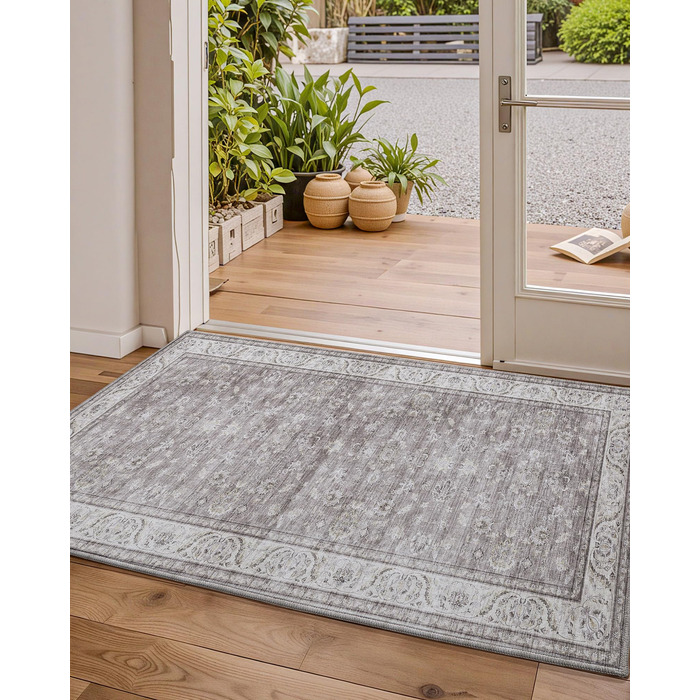 Килимок для дому COLOR&GEOMETRY 60x90 см з TPE-покриттям, сірий (бежевий та сірий-02), низький профіль, легко миється