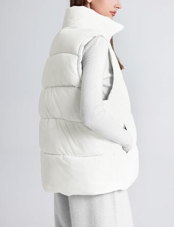 Жіноча пухова жилетка FEOYA великого розміру, тепла безрукавка з коміром-стійкою, легка зимова куртка, перехідна жилетка (білий, M)