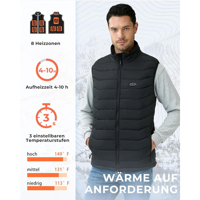 Електрична гріюча жилетка Topdot для чоловіків з Powerbank 7.4V 16000mAh, 8 нагрівальних зон, 3 температурні режими, для активного відпочинку, катання на лижах та риболовлі