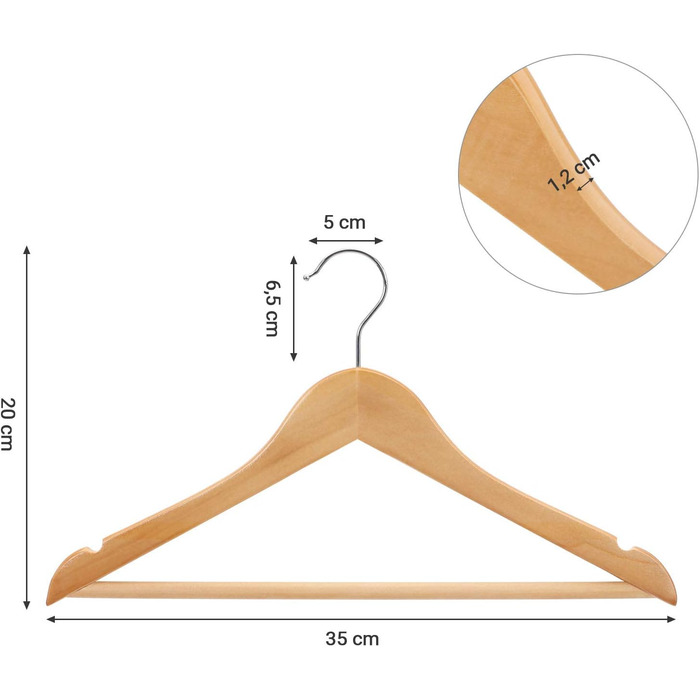 Дерев'яні вішалки для одягу SONGMICS для дітей, 10 шт., з перекладиною, затискачами, поворотний гачок 360°, довжина 35 см, білий CRW006W02