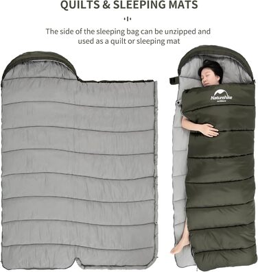 Naturehike Sleeping Bag with Hood - Camping Quilt Sleeping Bag - Lightweight & Comfortable - Ideal for Outdoor Adventures & Travel - Marine Blue/Green (7~11°C)