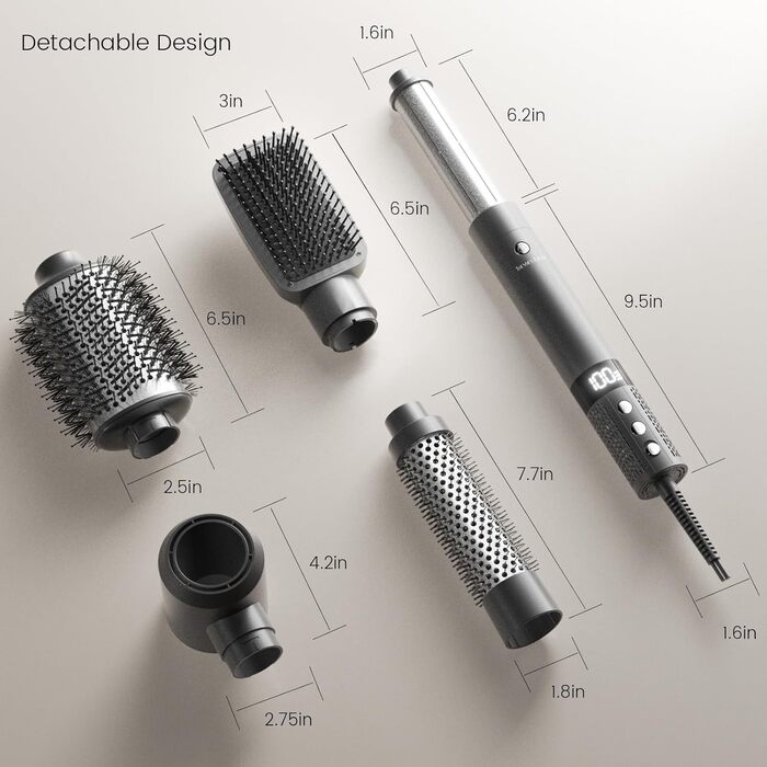 Фен-щітка Hairstyler 6 в 1: для локонів, об'єму, випрямлення та сушіння волосся, 1400W, 110000 обертів/хв, сірий