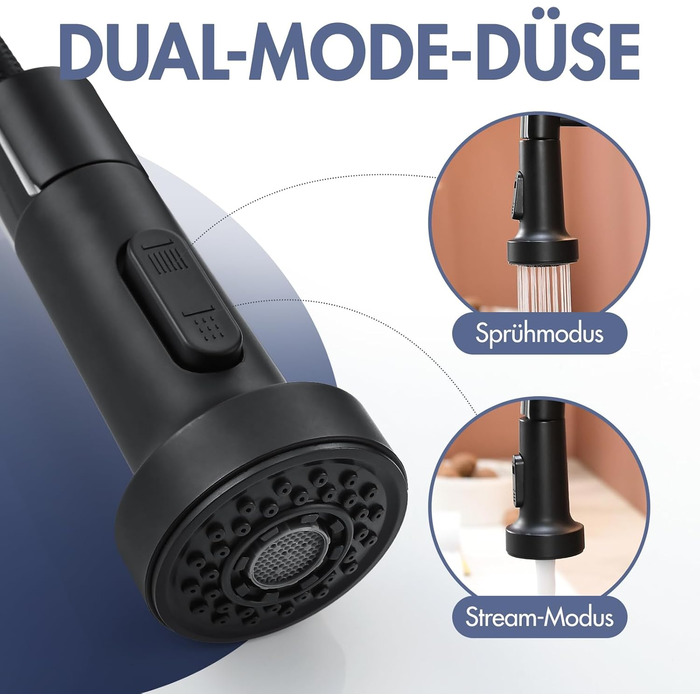 Сучасний кухонний змішувач з висувною лійкою AIMADI 360° з нержавіючої сталі, чорний/рожеве золото, для кухні