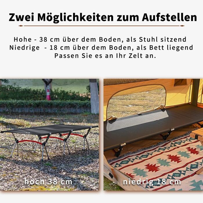Легке туристичне ліжко TOMOUNT: компактне кемпінгове ліжко з алюмінієвого сплаву для відпочинку на природі, балконі, у саду або під час подорожей