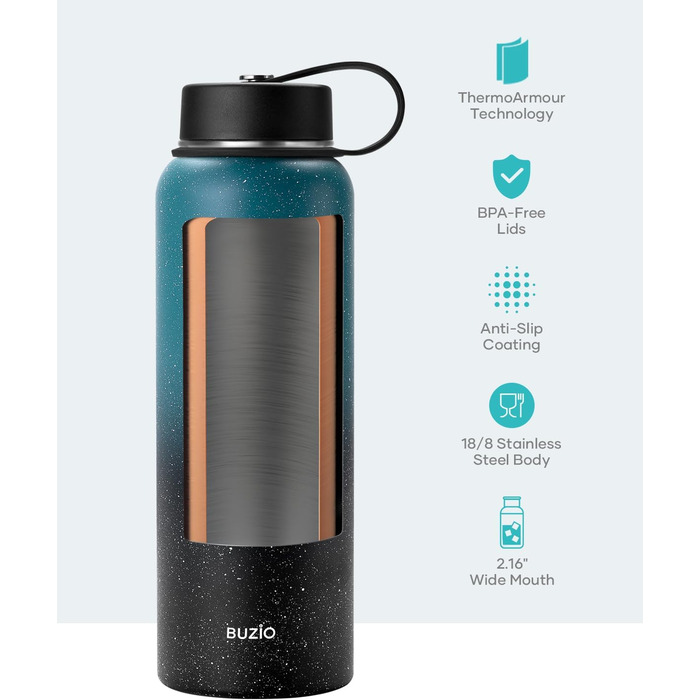 Insulated water bottle, 2 l, stainless steel, with straw lid and flex seal, keeps cold for 48 hours, hot for 24 hours, double-walled, wide opening, BPA-free, leak-proof, (1180 ml, Starry Indigo)