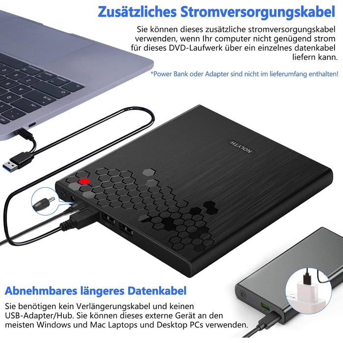 Зовнішній CD/DVD привід для ноутбука USB-C: слот-ін DVD-брунер та плеєр для Mac, MacBook, Windows з кнопкою вильоту