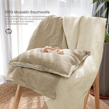 Бетліня для дітей Lulumoon з мусліну 100x135: комплект простирадла 100x135 + наволочка 40x60 см з бавовни Oeko-TEX Standard – легка та комфортна постільна білизна для малюків (Крем-Мокко, 100x135 см + 40x60 см)