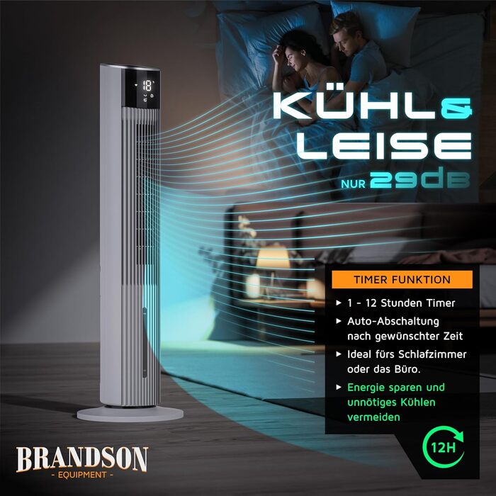 Вентилятор вежний з Wi-Fi та охолодженням Brandson ECO GREEN – розумне охолодження для дому, тихий, з керуванням Alexa, мобільний кондиціонер