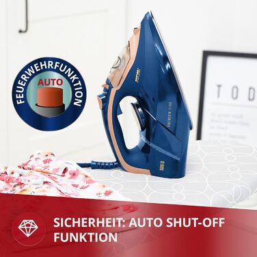 Праска MPM MZE-24/G з керамічною підошвою, 3000 Вт, 190 г/хв, 300 мл, вертикальне прасування, автовимкнення, блакитна