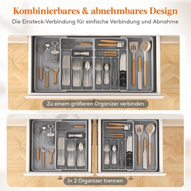 Органайзер для столових приборів Lifewit в шухляду, регульований (54.1-91.4 см x 43 см), 11-13 відділень, пластиковий, для ножів, виделок, ложок