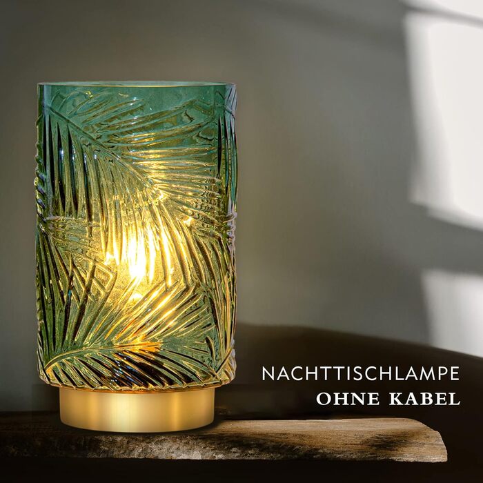 Настільна лампа MJ PREMIER акумуляторна LED з сенсорним вимикачем, регульована яскравість, скло, USB зарядка, аварійна лампа, зелена