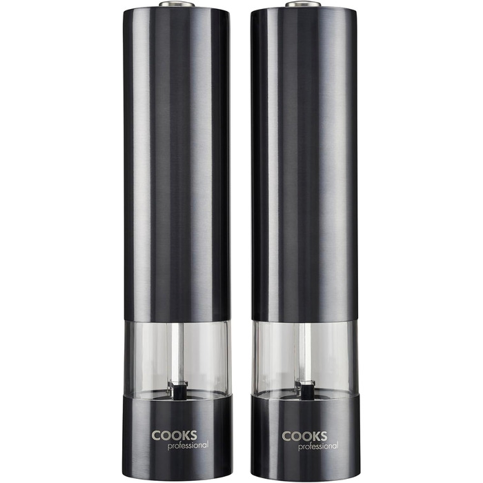 Набір Cooks Professional: електричні млини для солі та перцю з регулюванням помелу, нержавіюча сталь, графіт