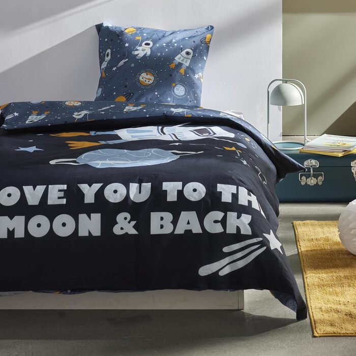 Дитяча постільна брова Kinderbettwäsche Set: комплект 2 шт. з тваринами та глобусом. Ковдра 135x200 см, подушка 80x80 см, замок, 100% бавовна, Renforcé, Oeko-Tex