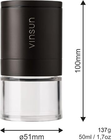 Набір з 2 мельниць для солі та перцю Vinsun - ручні, керамічний механізм, регульований, нержавіюча сталь, ø51x100mm