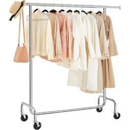 SONGMICS Clothes Rack with Wheels, Garment Rack, Heavy-Duty, Extendable Clothes Rod, Holds up to 130 kg, 45 x (110-150) x 162.9 cm, Metal, Chrome, Silver HSR11S