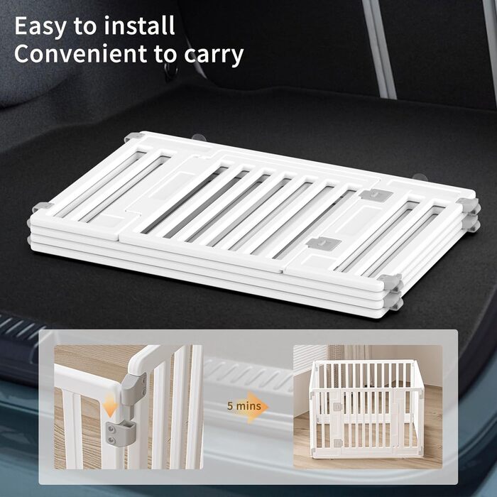 Клітка-забіг для цуценят Gupamiga, розкладний вольєр для собак з дверима, білий (178x178 см), 8 штук (4 секції)