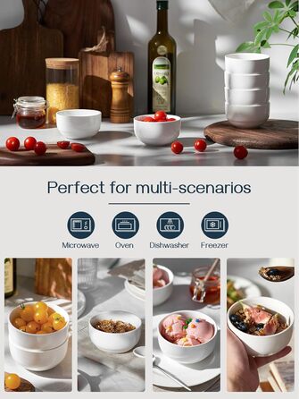 Набір супових тарілок DOWAN, 4 шт. (1100 мл, 300 мл), кераміка, білий, для кухні, паста, мілкшоп