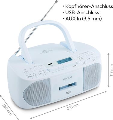 MEDION DRX-1 Plus Бумбокс: DAB+, Bluetooth, CD, MP3, касети, AUX, Stereo Sound System, зелений/блакитний