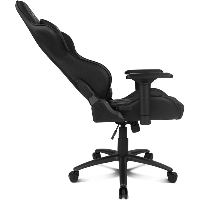 Професійне ігрове крісло DRIFT GAMING DR350 ергономічне, з 4D-підлокітниками, подушками під поперек та шию, нахил спинки 135°, безшумні колеса, чорно-біле